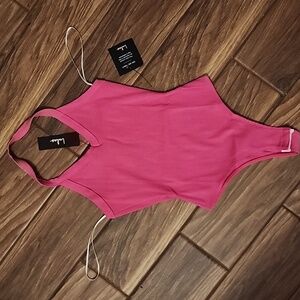 Lulu's Vibrant Pink Ribbed Bodysuit